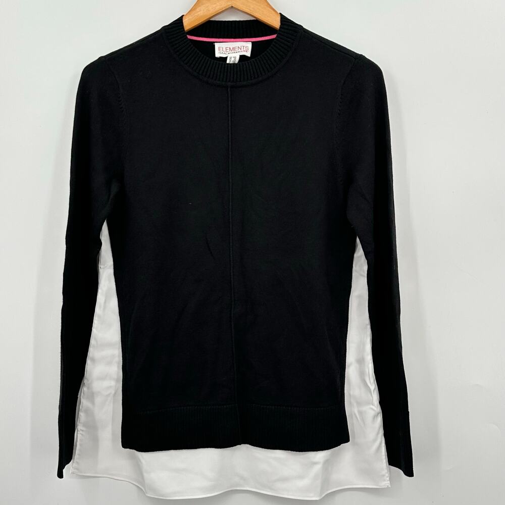 Elements Isaac Mizrahi Live! Black Mixed Media Pullover Sweater Womens 2XS XXS